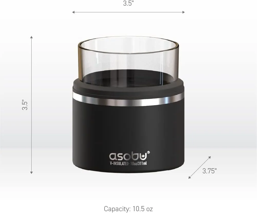 asobu Whiskey Glass with Insulated Stainless Steel Sleeve, 10.5 ounces (Black)