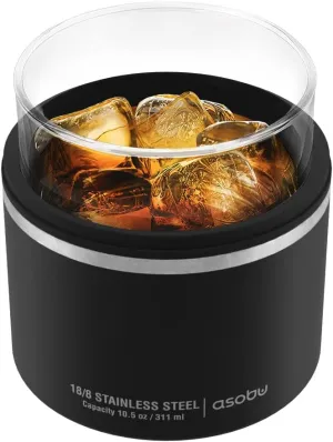 asobu Whiskey Glass with Insulated Stainless Steel Sleeve, 10.5 ounces (Black)