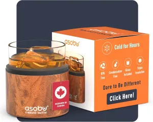 asobu Whiskey Glass with Insulated Stainless Steel Sleeve, 10.5 ounces (Natural Wood)