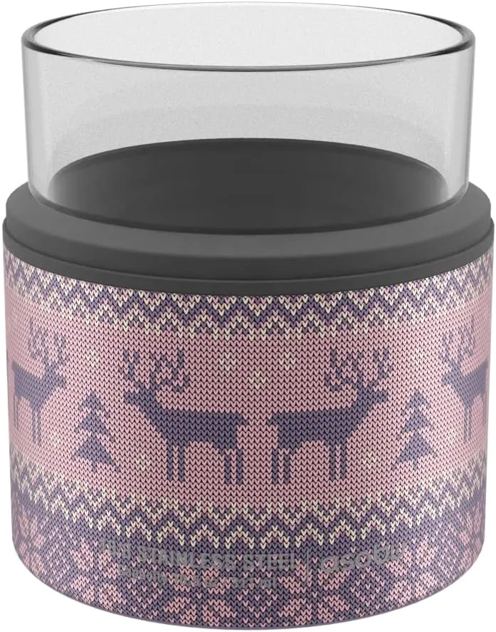 asobu Whiskey Glass with Insulated Stainless Steel Sleeve, 10.5 ounces (Pink Sweater)