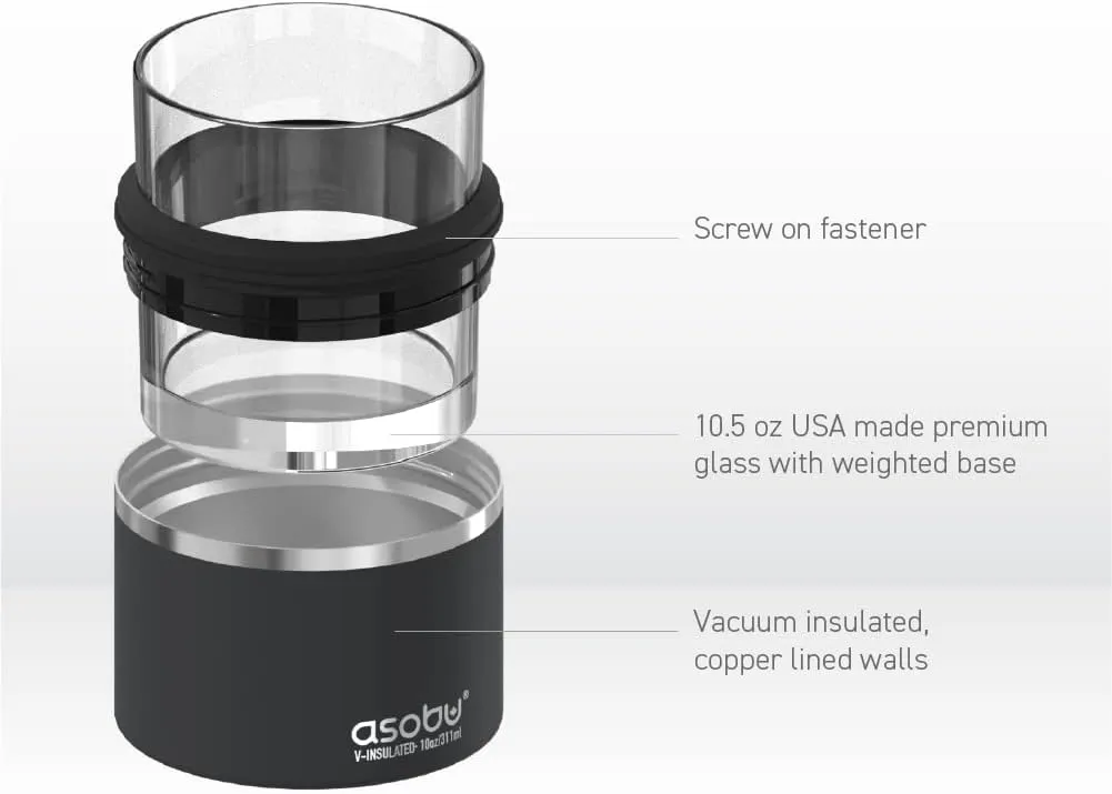 asobu Whiskey Glass with Insulated Stainless Steel Sleeve, 10.5 ounces (Smoke)
