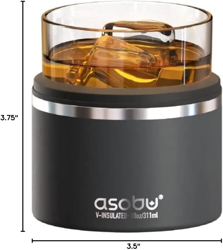 asobu Whiskey Glass with Insulated Stainless Steel Sleeve, 10.5 ounces (Smoke)