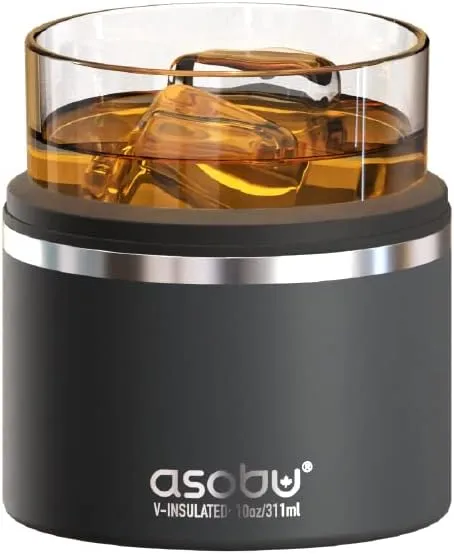asobu Whiskey Glass with Insulated Stainless Steel Sleeve, 10.5 ounces (Smoke)