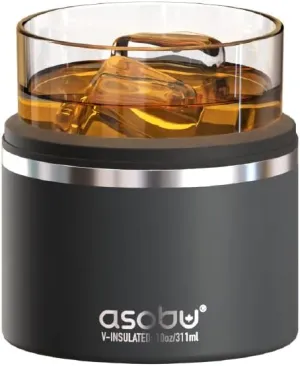 asobu Whiskey Glass with Insulated Stainless Steel Sleeve, 10.5 ounces (Smoke)