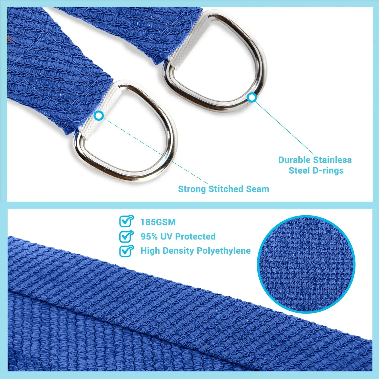 AsterOutdoor Sun Shade Sail Rectangle 16' x 20' UV Block Canopy for Patio Backyard Lawn Garden Outdoor Activities, Blue