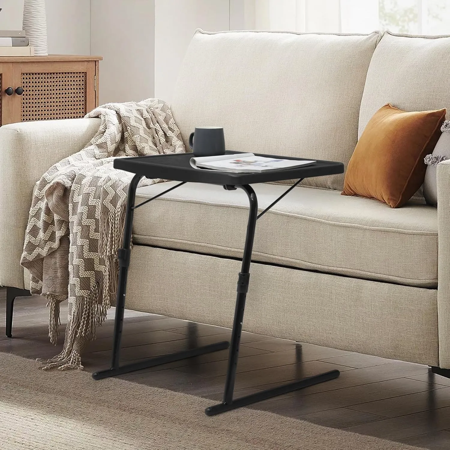 Athena Collection Folidng TV Tray Portable Small Folding Table 6 Height Adjustable & 3 Tilt Angle Adjustable, TV Dinner Table Tray for Living Room Small Space Eating on Couch Sofa Bed, Black
