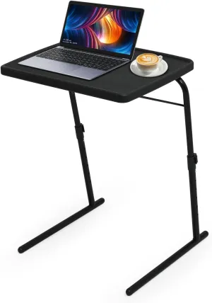Athena Collection Folidng TV Tray Portable Small Folding Table 6 Height Adjustable & 3 Tilt Angle Adjustable, TV Dinner Table Tray for Living Room Small Space Eating on Couch Sofa Bed, Black