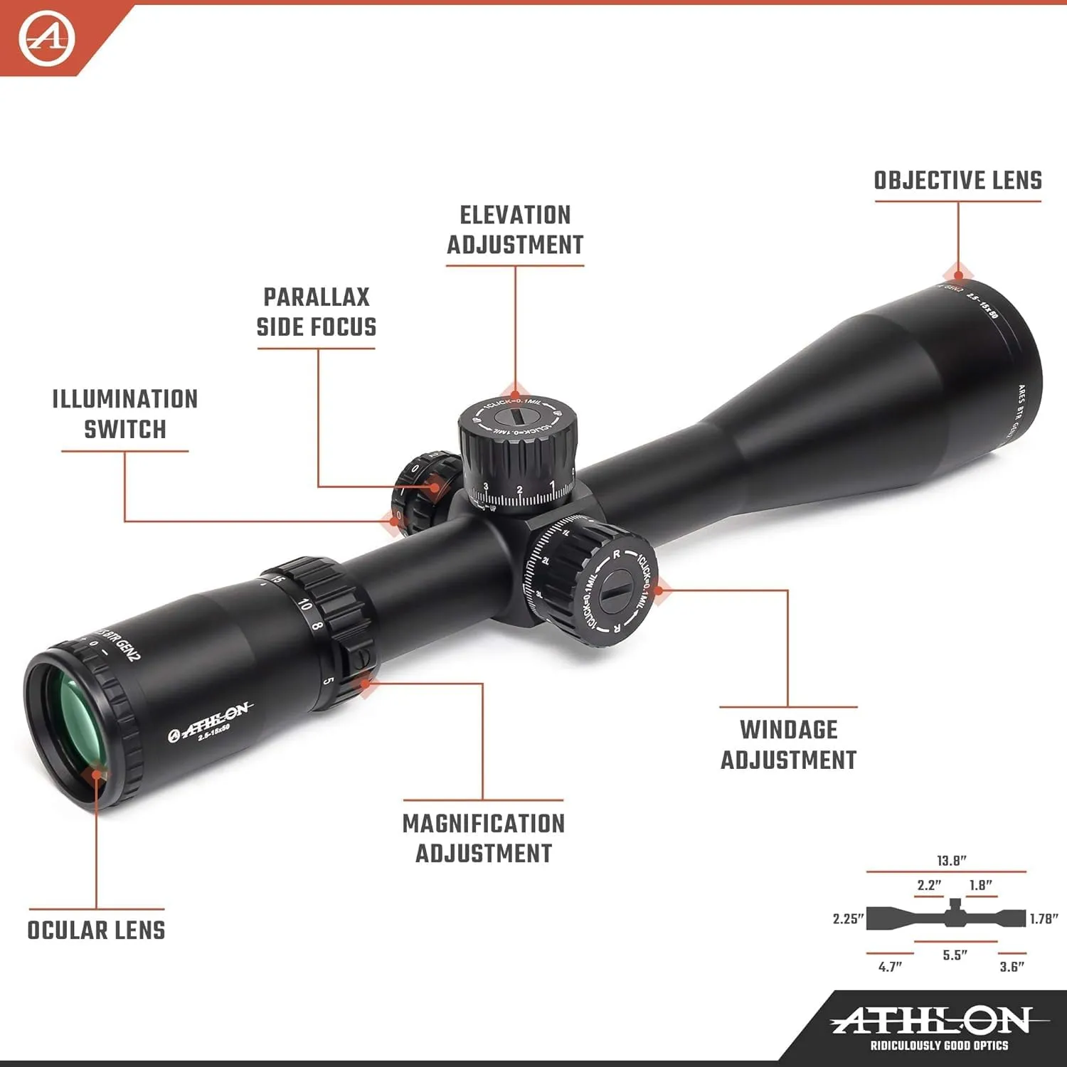 Athlon Optics Ares BTR GEN2 HD 2.5-15x50 First Focal Plane Riflescopes