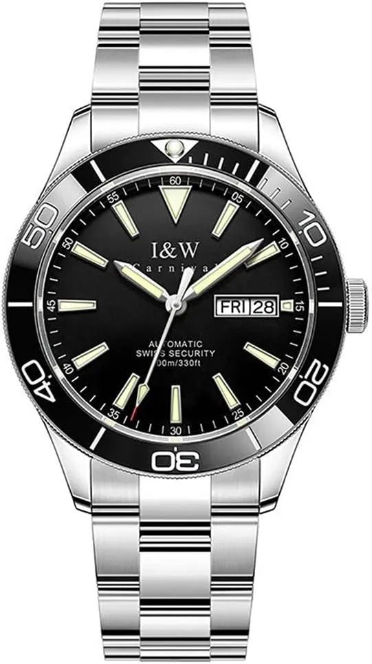Automatic Watches for Men Synthetic Sapphire Crystal Mechanical Diving Watch (Black)