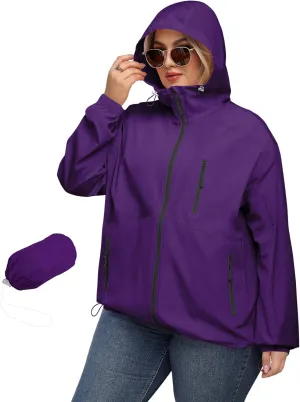Avoogue Plus Size Womens Rain Jacket with Hood Waterproof Raincoats Lightweight Packable Outdoor Trench Coat XL-5XL