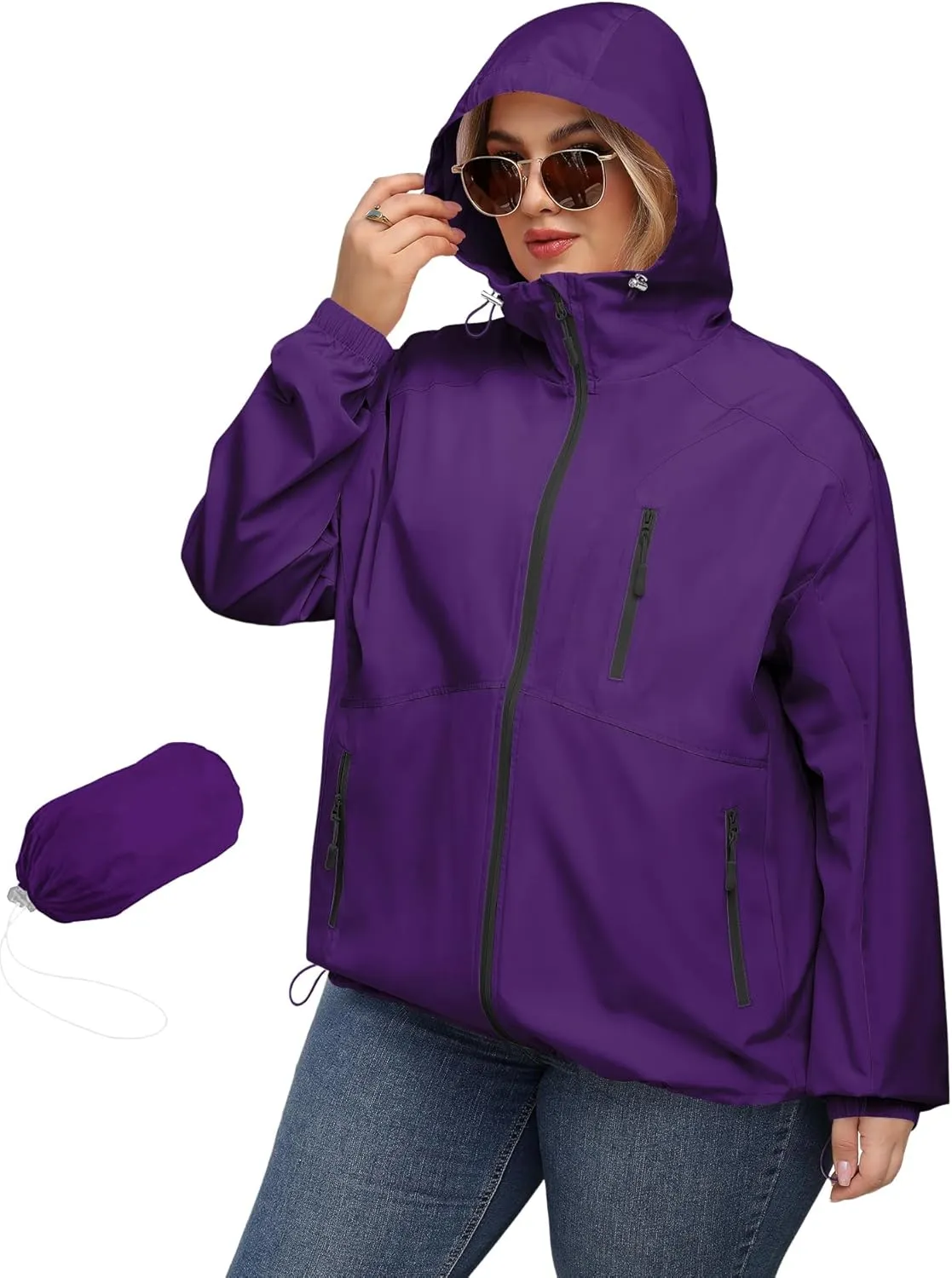 Avoogue Plus Size Womens Rain Jacket with Hood Waterproof Raincoats Lightweight Packable Outdoor Trench Coat XL-5XL
