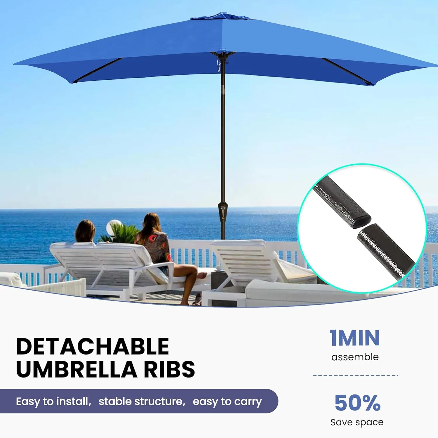 Ayge 6.5x10FT Rectangular Patio Umbrella Outdoor Table Umbrella w/Push Button Tilt & Crank Rectangle Market Umbrella UV Protection for Garden,Deck,Lawn,Yard & Pool