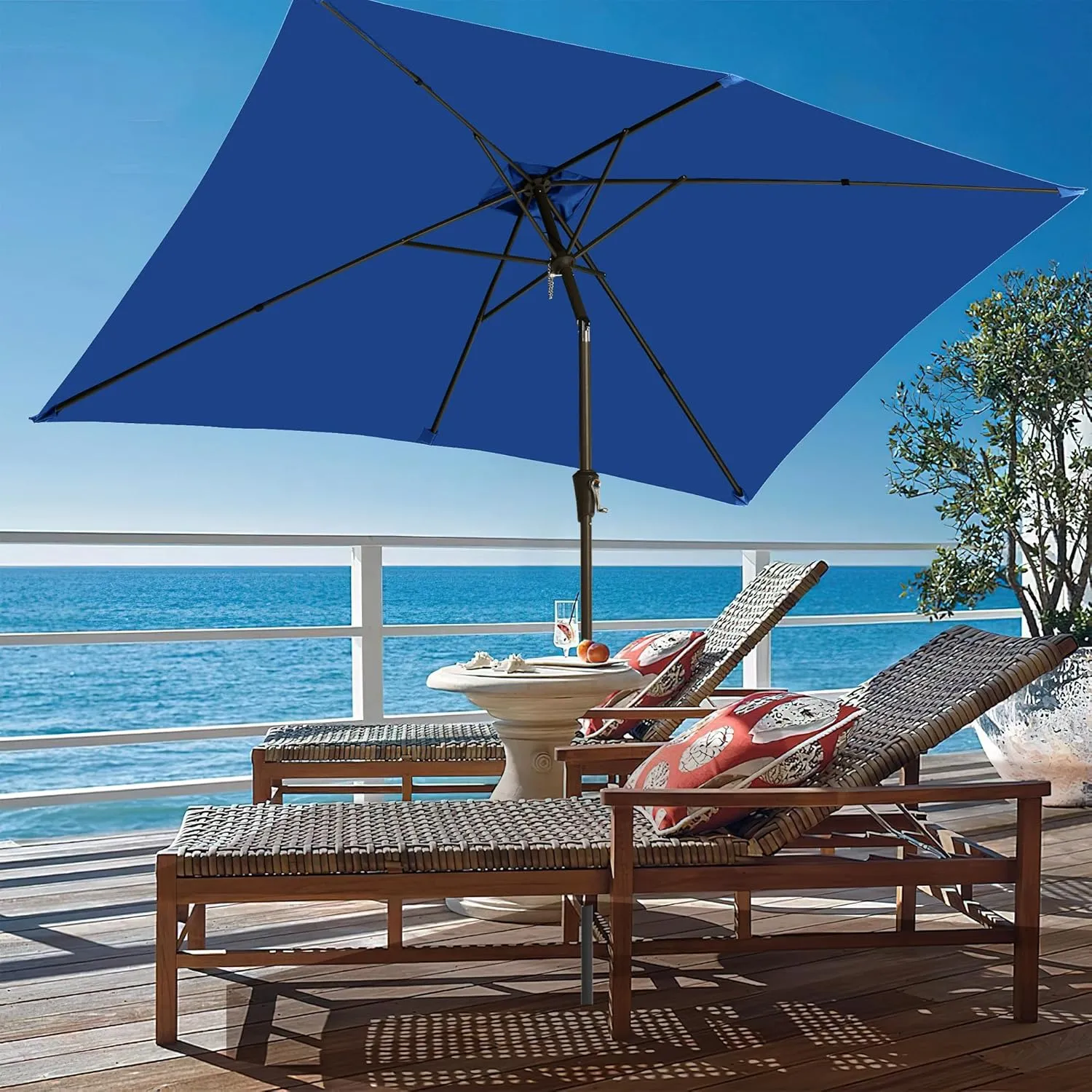 Ayge 6.5x10FT Rectangular Patio Umbrella Outdoor Table Umbrella w/Push Button Tilt & Crank Rectangle Market Umbrella UV Protection for Garden,Deck,Lawn,Yard & Pool