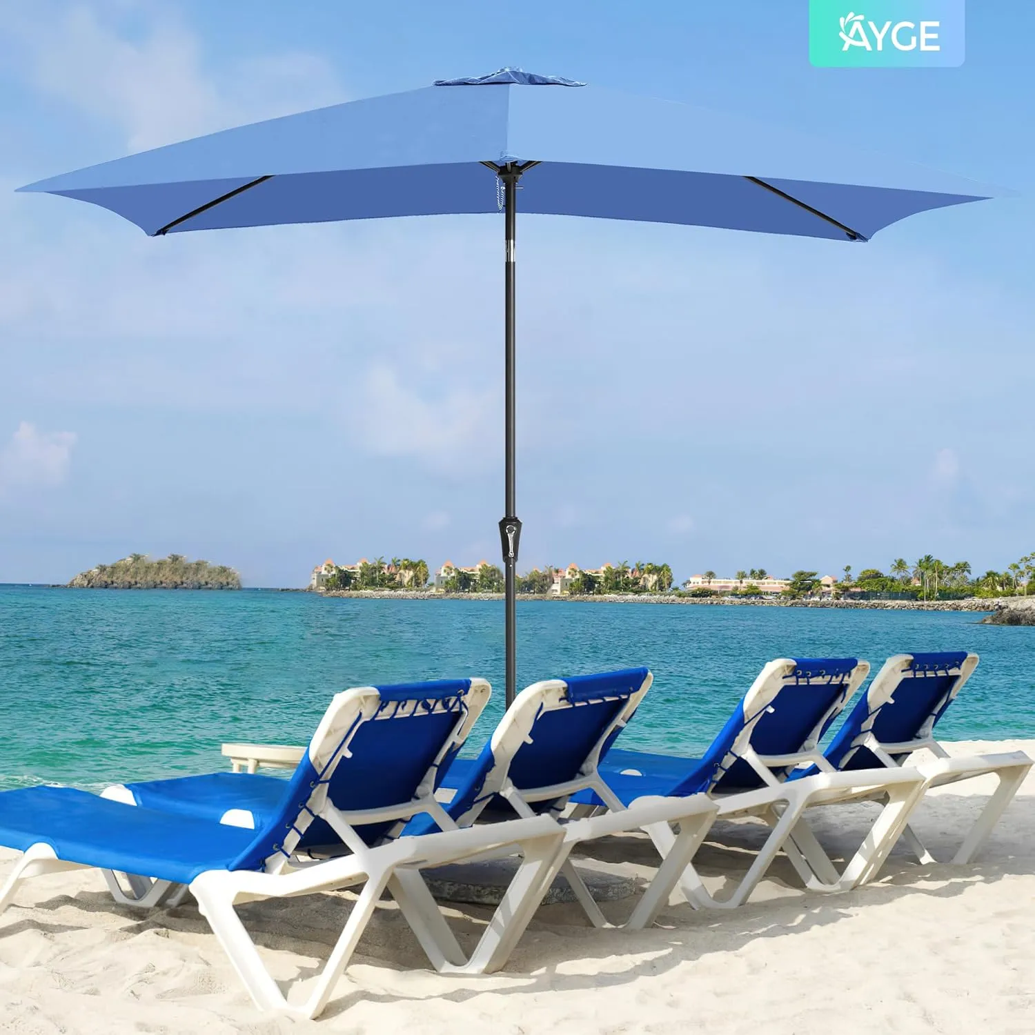 Ayge 6.5x10FT Rectangular Patio Umbrella Outdoor Table Umbrella w/Push Button Tilt & Crank Rectangle Market Umbrella UV Protection for Garden,Deck,Lawn,Yard & Pool