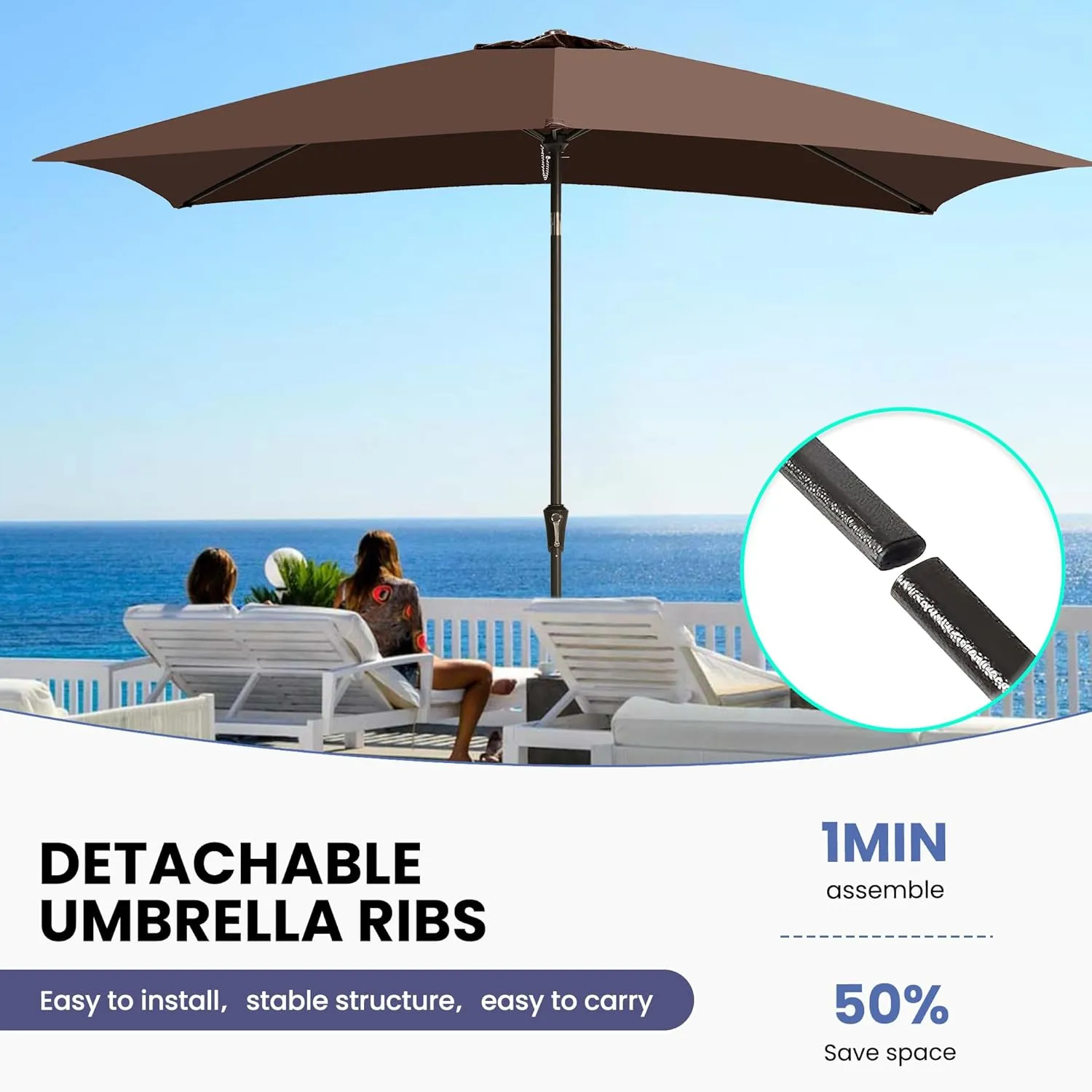 Ayge 6.5x10FT Rectangular Patio Umbrella Outdoor Table Umbrella w/Push Button Tilt & Crank Rectangle Market Umbrella UV Protection for Garden,Deck,Lawn,Yard & Pool