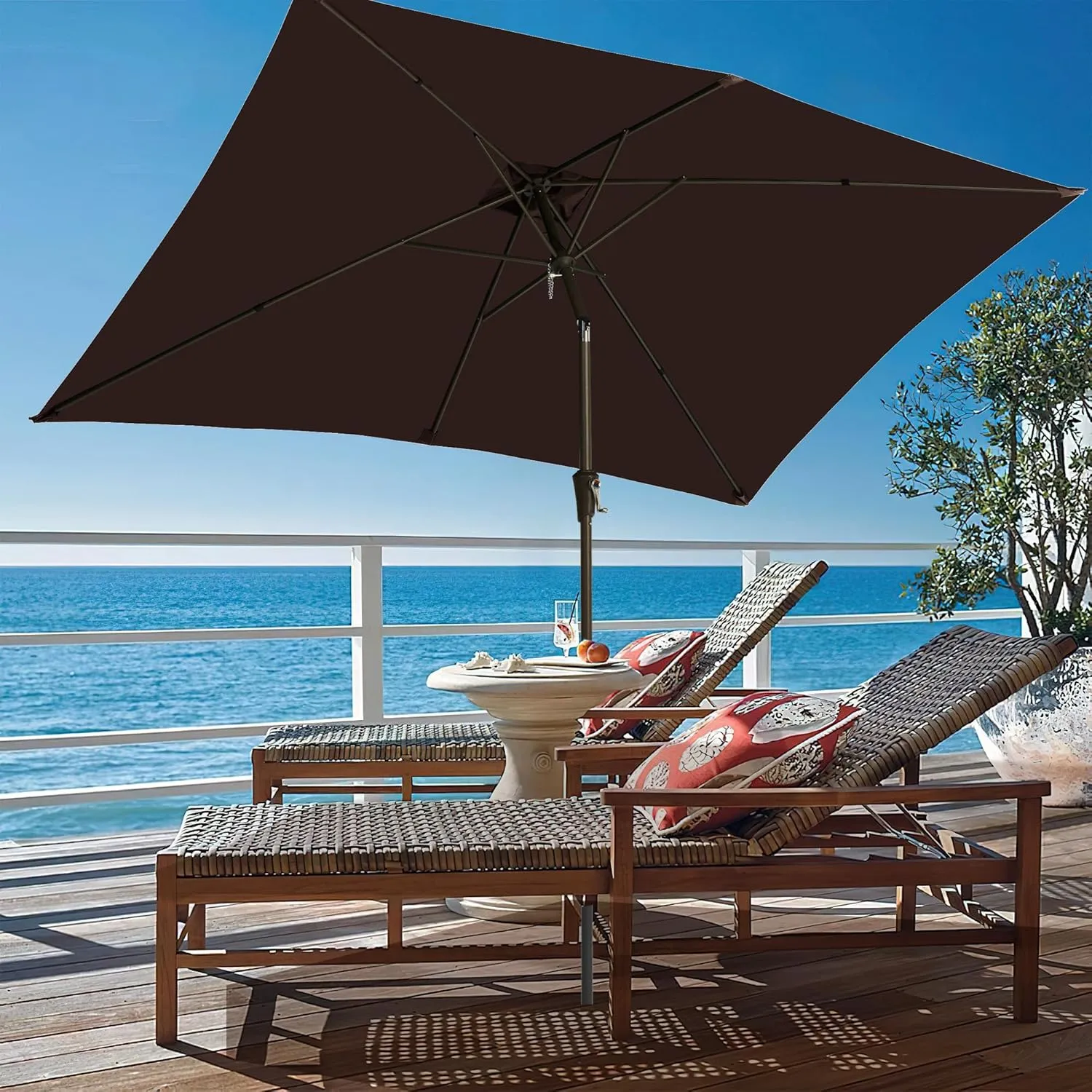 Ayge 6.5x10FT Rectangular Patio Umbrella Outdoor Table Umbrella w/Push Button Tilt & Crank Rectangle Market Umbrella UV Protection for Garden,Deck,Lawn,Yard & Pool