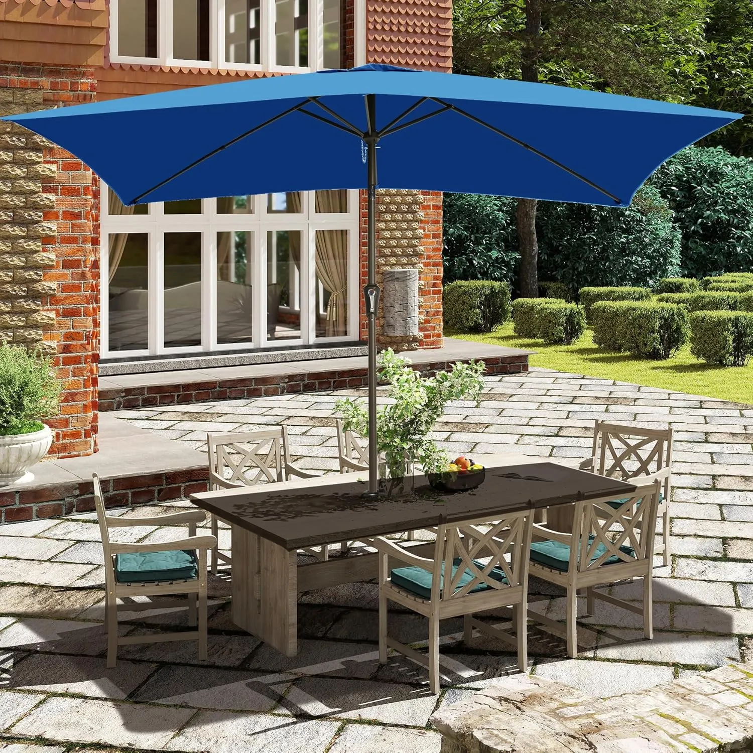 Ayge 6.5x10FT Rectangular Patio Umbrella Outdoor Table Umbrella w/Push Button Tilt & Crank Rectangle Market Umbrella UV Protection for Garden,Deck,Lawn,Yard & Pool