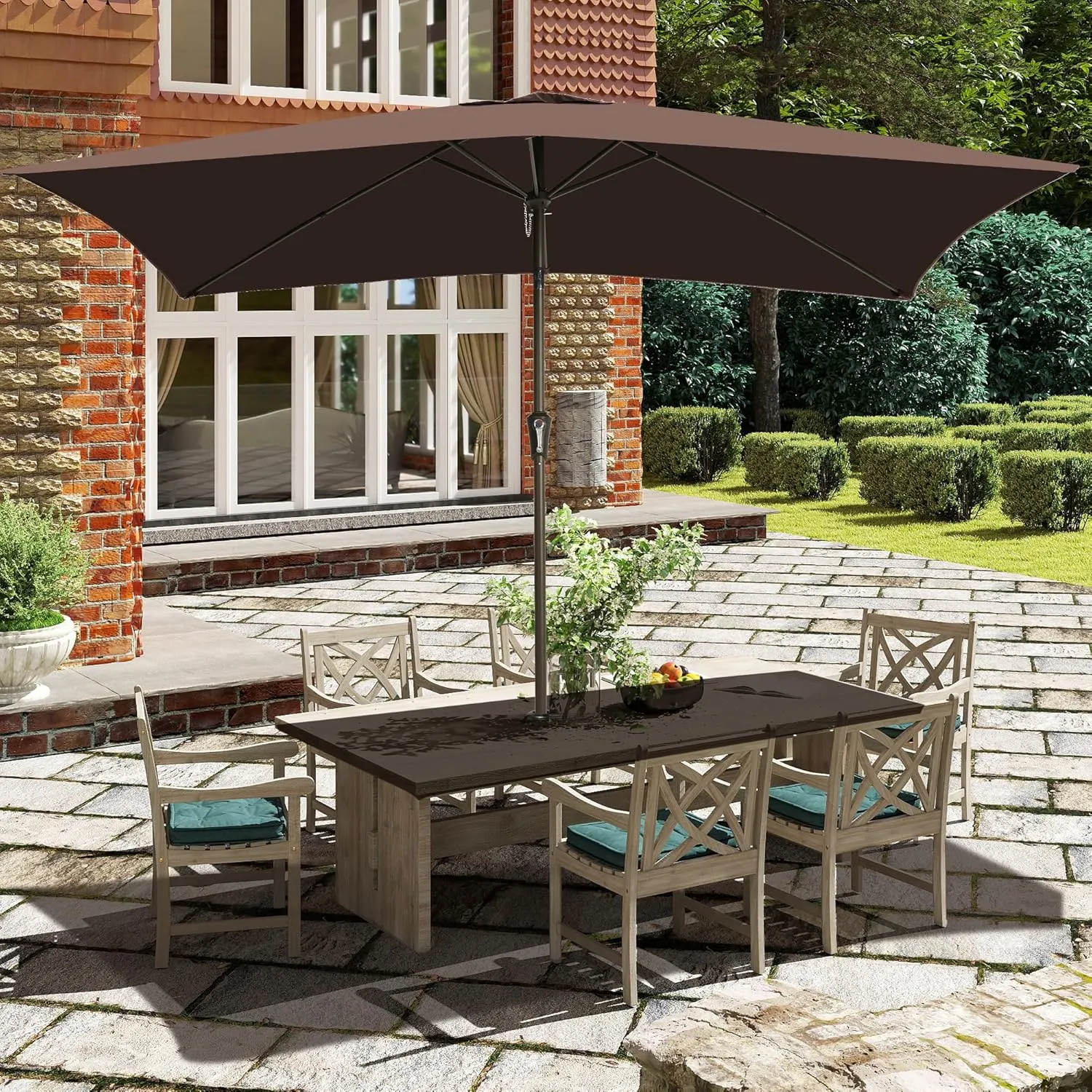 Ayge 6.5x10FT Rectangular Patio Umbrella Outdoor Table Umbrella w/Push Button Tilt & Crank Rectangle Market Umbrella UV Protection for Garden,Deck,Lawn,Yard & Pool
