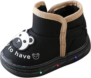 Baby Infant Boys Girls Booties Bear Light Up Glitter Fuzzy Shoes Boots Winter Outdoor First Walking Non Slip Shoes