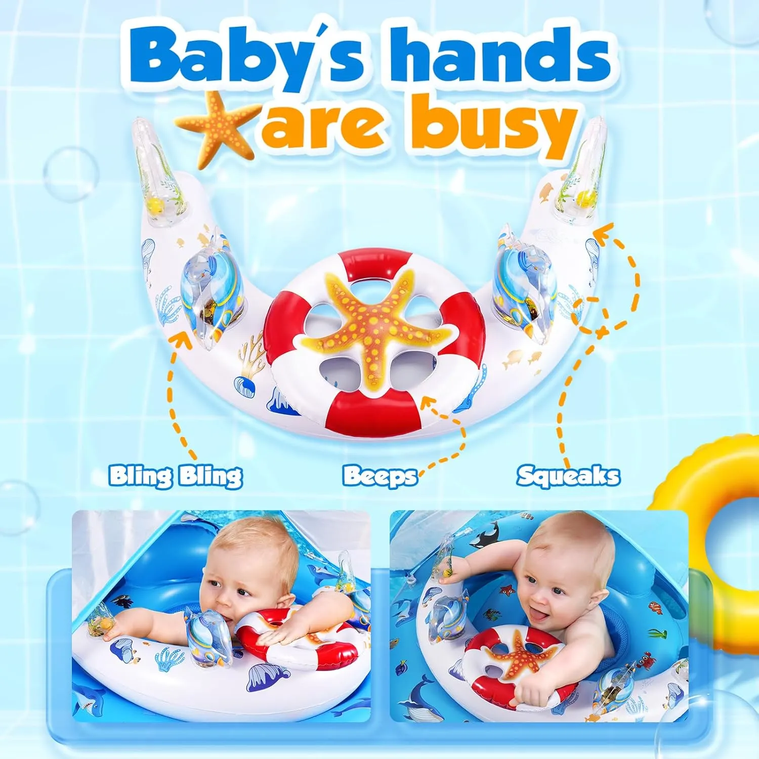 Baby Pool Float with Canopy UPF50  Sun Protection, Inflatable Kids Pool Floats with Toy Play Console for Baby 6-36 Months, Infant Swimming Float with Adjustable Safety Seat for Boys Girls