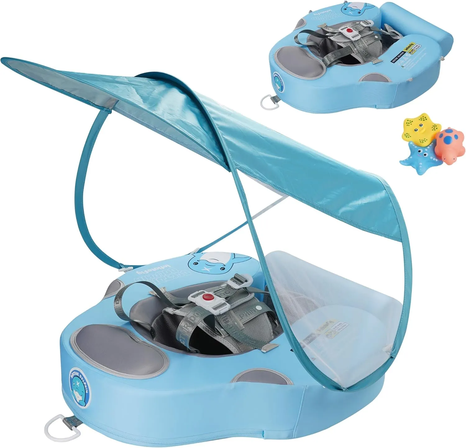 Baby Swim Float with UV Protection Sunshade Infant Pool Float Add Tail for 3-24 Months