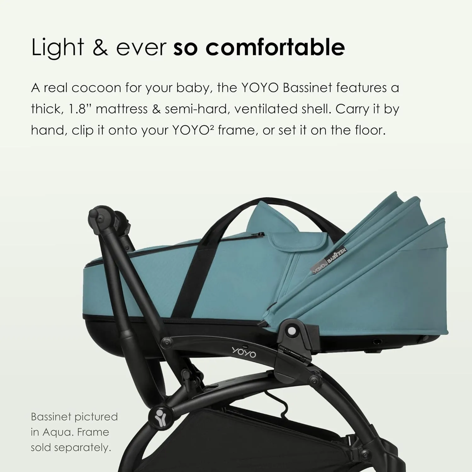 Babyzen YOYO 0  Bassinet, Toffee - Includes Thick Double Mattress, Ventilated Shell & Canopy - Requires YOYO2 Frame (Sold Separately)