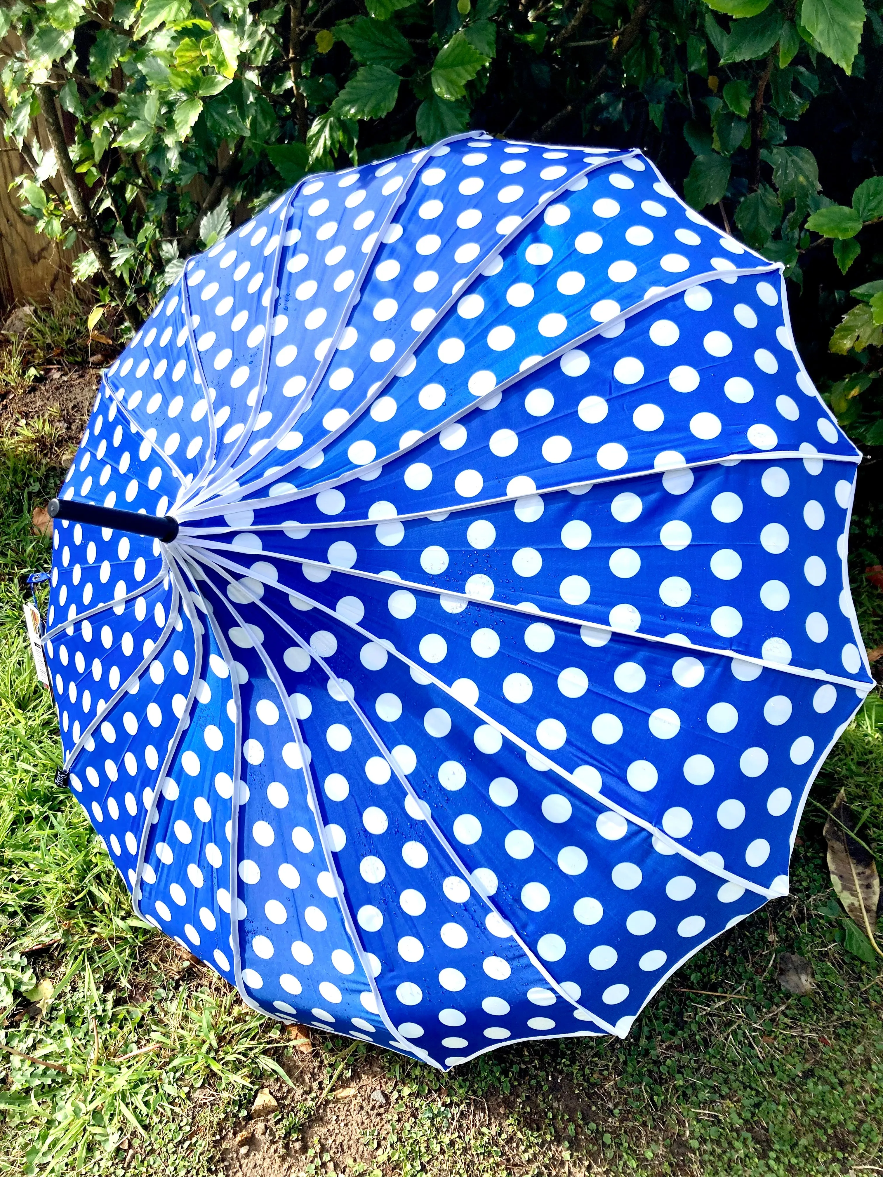 Bailey Blue Blackout Umbrella | Anti-UV Pagoda Style | Large Polka Dots