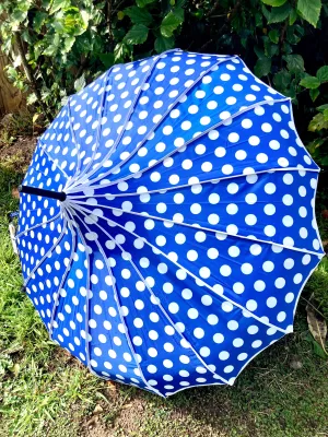 Bailey Blue Blackout Umbrella | Anti-UV Pagoda Style | Large Polka Dots