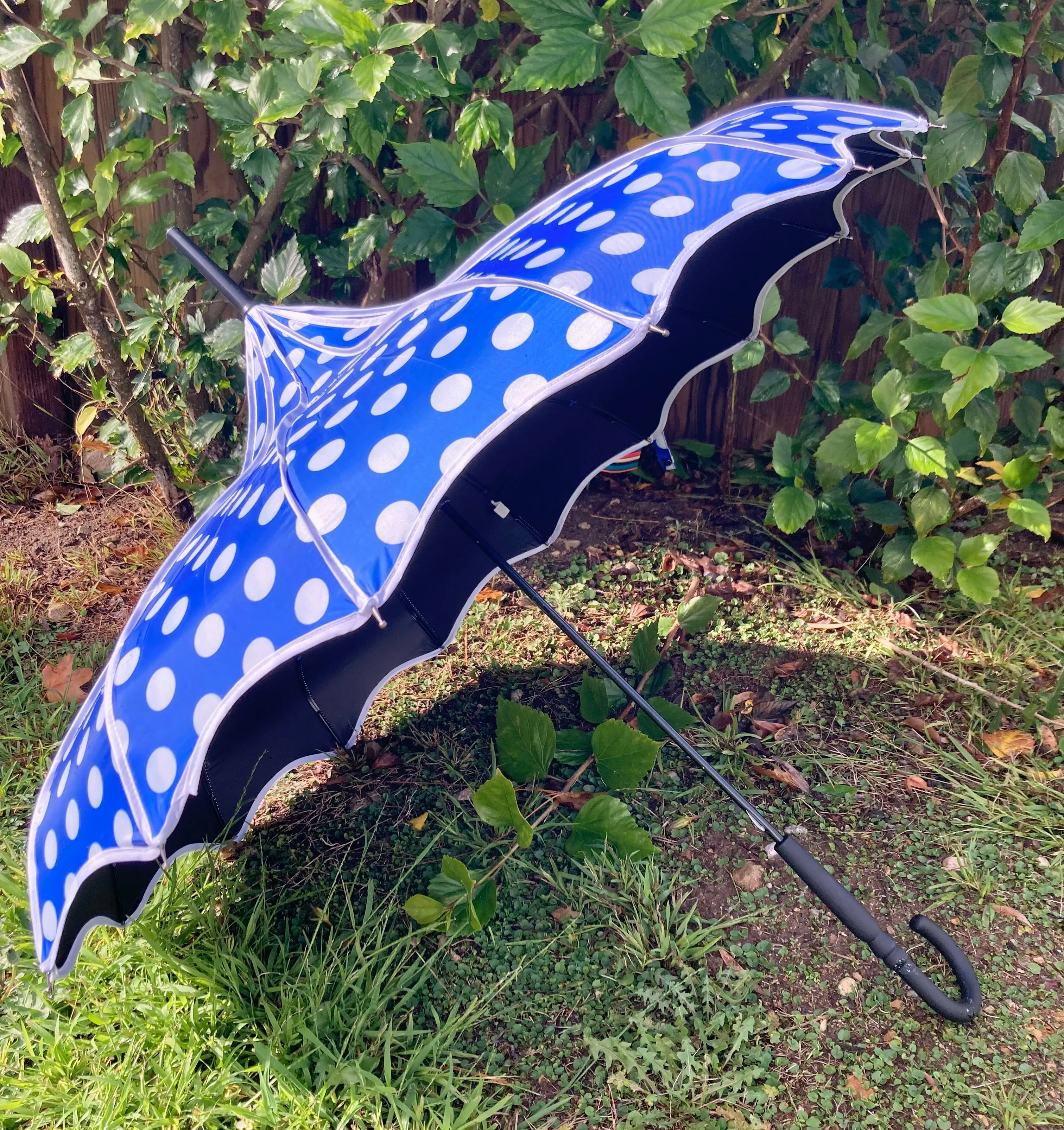 Bailey Blue Blackout Umbrella | Anti-UV Pagoda Style | Large Polka Dots
