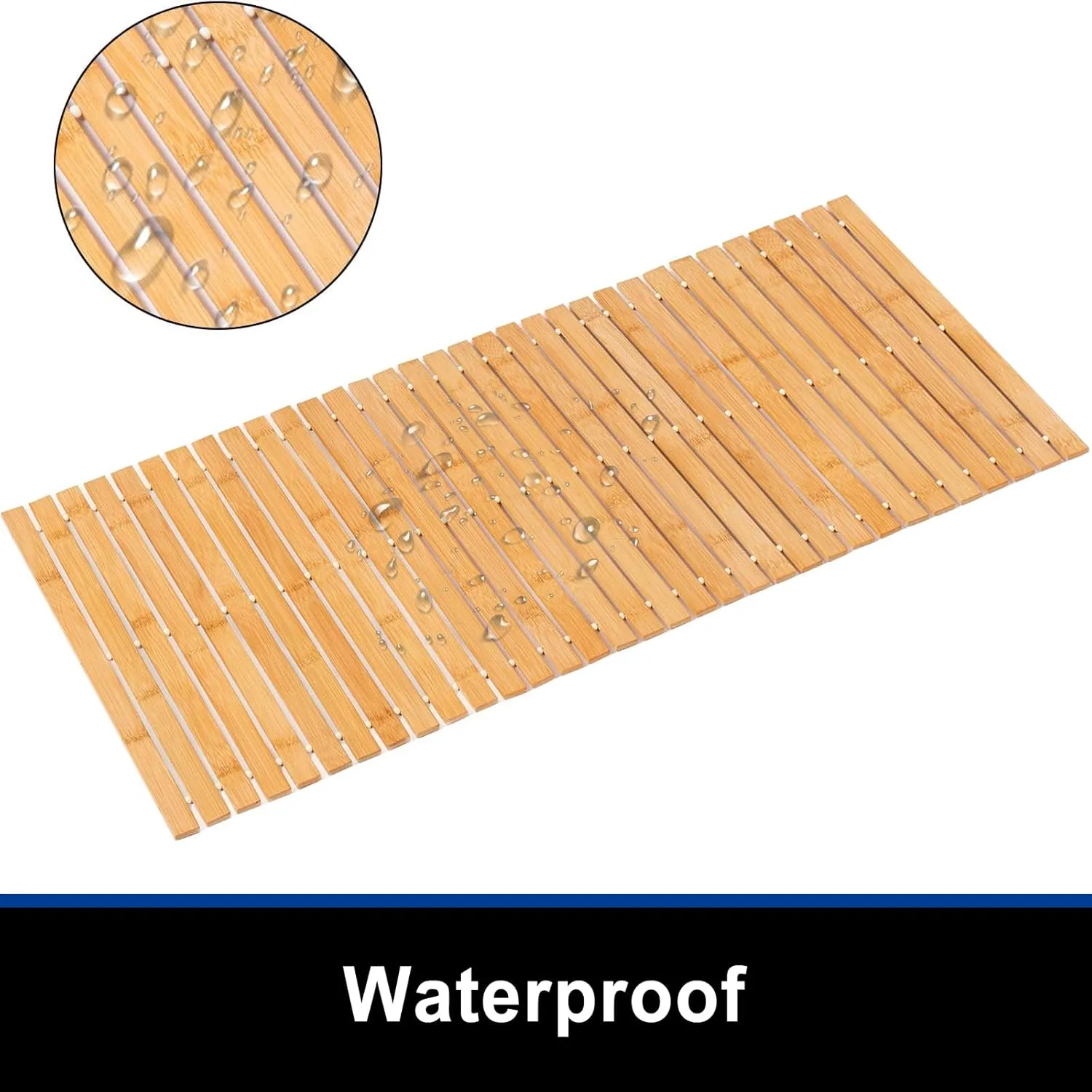Bamboo Bath Mat Bathroom Runner Long Large Rugs Floor Wood Shower Bathtub Waterproof Non Slip Accessories 16x34 Inch Easy to Clean, Natural Bamboo, 1 pc