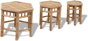 Bamboo Patio Stools Set of 3 Outdoor Lounge Chairs, Hexagonal Design, Foldable Bamboo Chairs for Garden, Patio, and Outdoor Dining, Comfortable Cushions Included for Added Relaxation