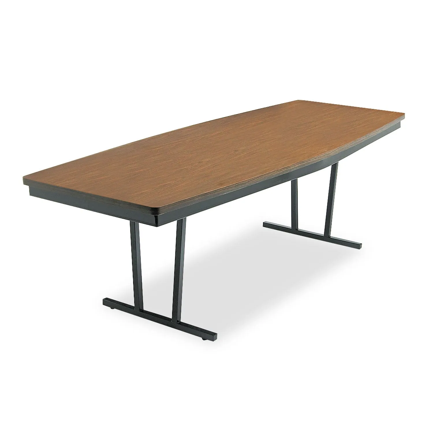 Barricks Economy Conference Folding Table, Boat, 96w X 36d X 30h, Walnut/black