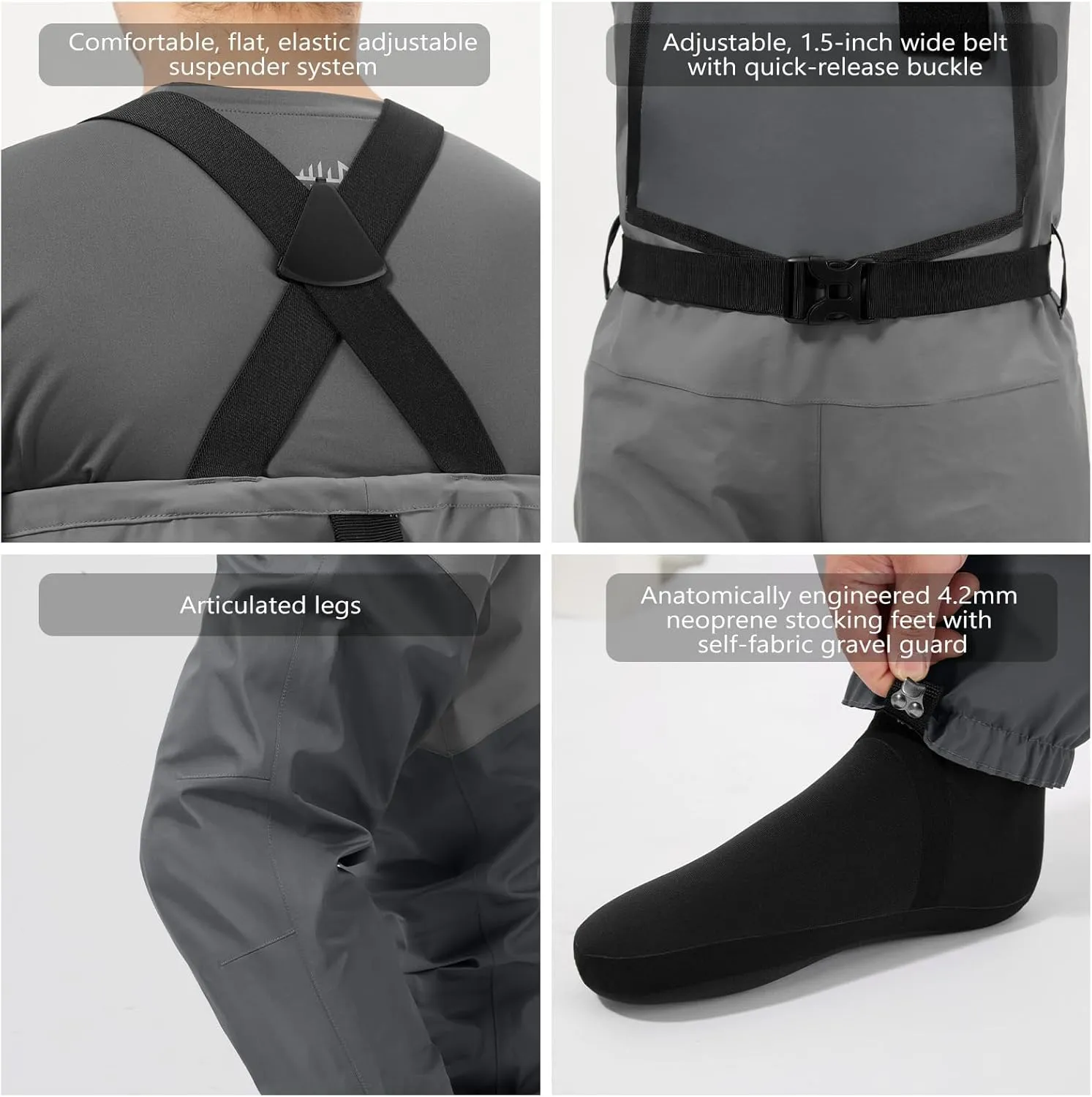 BASSDASH Flex Men’s Nylon Breathable Chest Waders Waterproof Fly Fishing Stocking Foot for Hunting Lightweight