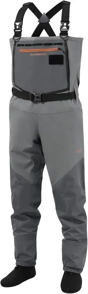 BASSDASH Flex Men’s Nylon Breathable Chest Waders Waterproof Fly Fishing Stocking Foot for Hunting Lightweight