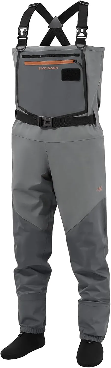 BASSDASH Flex Men’s Nylon Breathable Chest Waders Waterproof Fly Fishing Stocking Foot for Hunting Lightweight