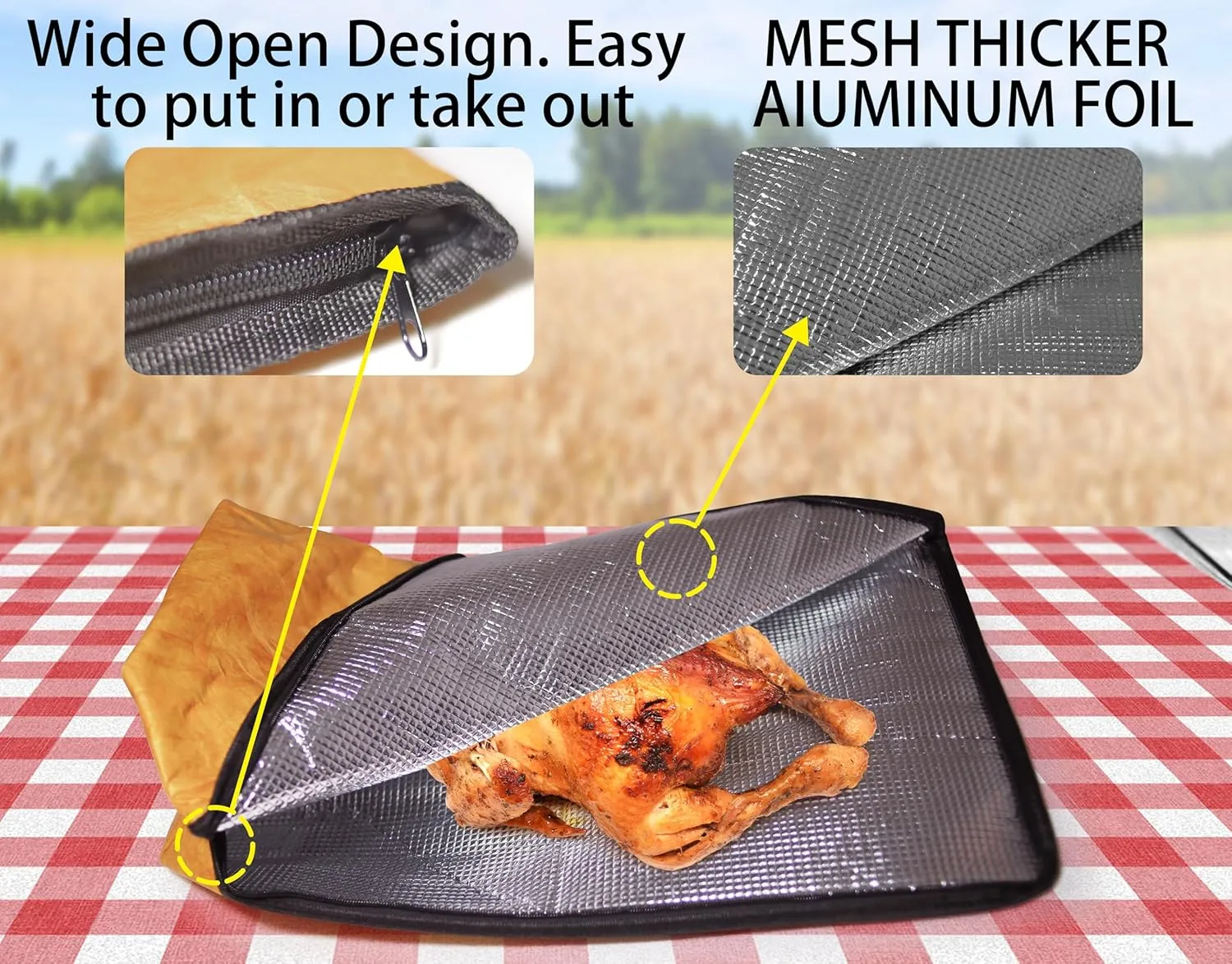 BBQ Blanket for Resting Meat, 21" Reusable Insulated Smoker Grilling Bag with Wide Mouth for Large Brisket/Beef/Pork Shoulders, Accessories for Camping Outdoor, Gifts for Men (Version1 21in)