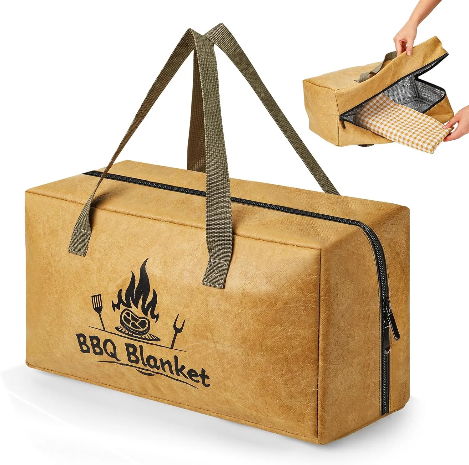 BBQ Blanket for Resting Meat Insulated Meat Resting Blanket with Dual Zipper and Handle Aluminum Foil Bag Reusable BBQ Bag for Men Gift Brisket Pork Shoulders Turkeys(Brown)
