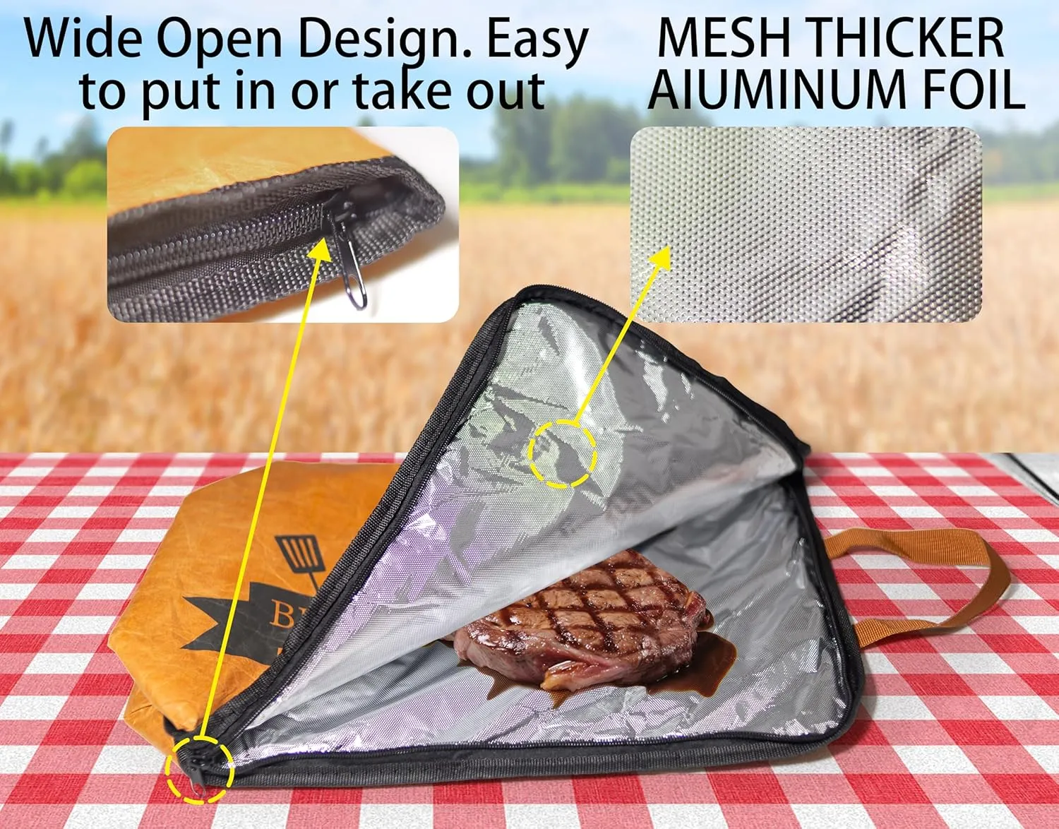 BBQ Blanket for Resting Meat, Reusable Insulated Smoker Grilling Bag with Wide Mouth for Large Brisket/Beef/Pork Shoulders, Accessories for Camping Outdoor, Gifts for Men (Version2 21/15in)