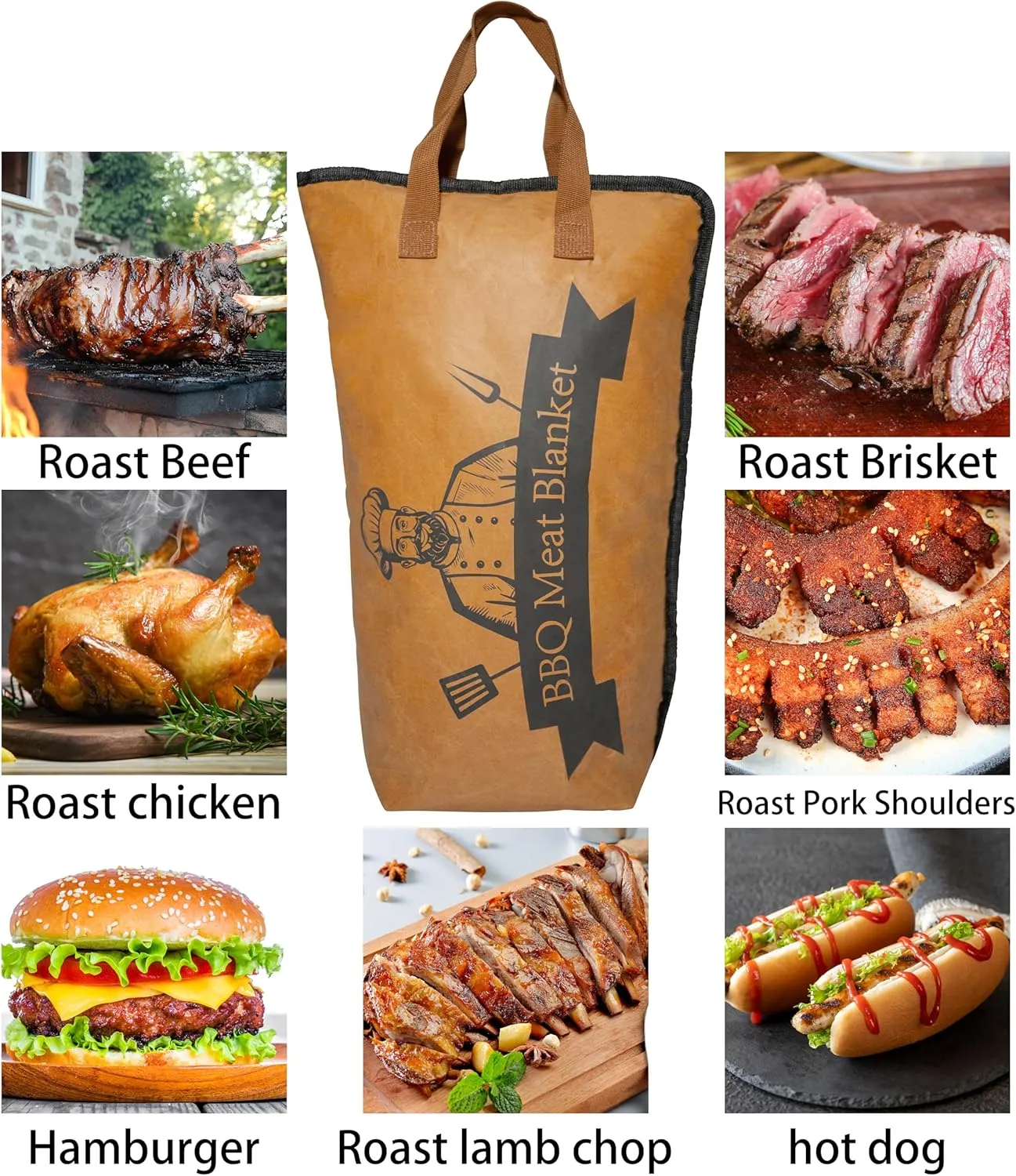 BBQ Blanket for Resting Meat, Reusable Insulated Smoker Grilling Bag with Wide Mouth for Large Brisket/Beef/Pork Shoulders, Accessories for Camping Outdoor, Gifts for Men (Version2 21/15in)