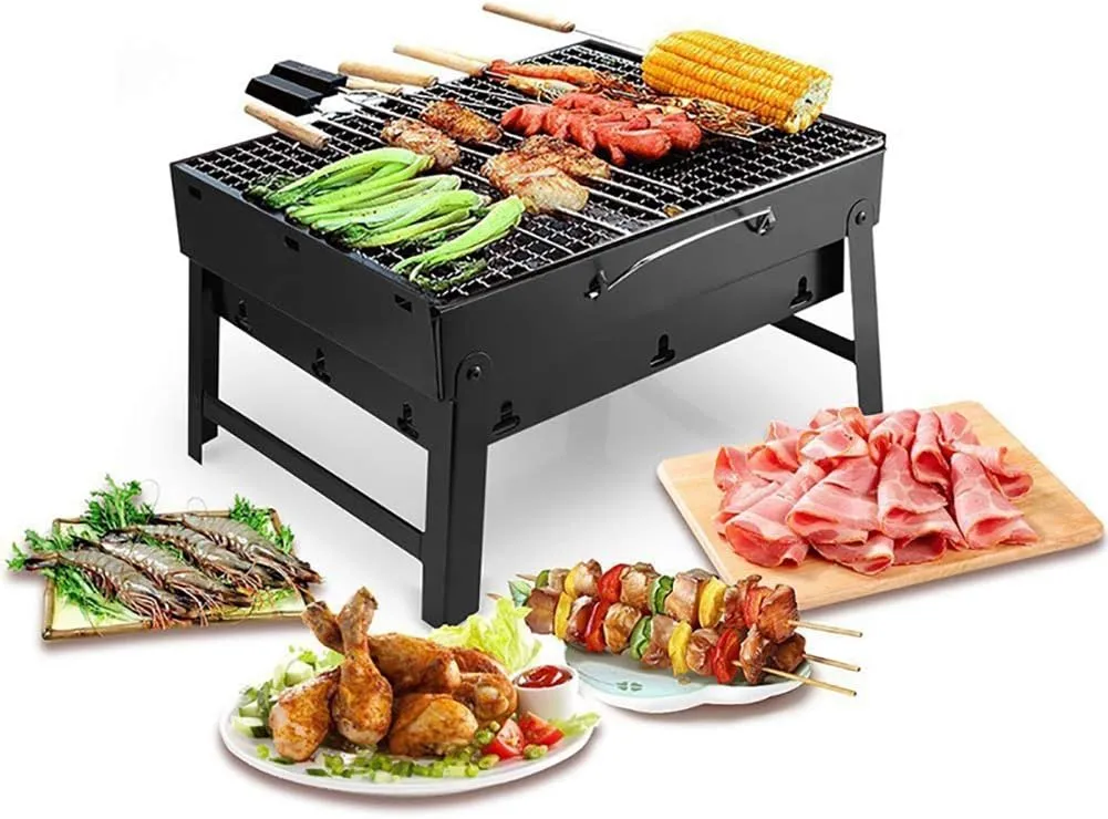 BBQ Charcoal Grill, Folding Portable Lightweight Barbecue Grill for Outdoor Grilling Cooking Camping Party 38x27x20 cm