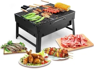 BBQ Charcoal Grill, Folding Portable Lightweight Barbecue Grill for Outdoor Grilling Cooking Camping Party 38x27x20 cm