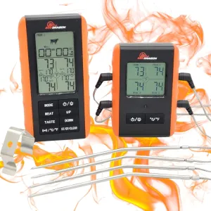 BBQ Dragon Wireless Digital Instant Read Thermometer - Food Thermometer for Cooking – Oven Safe Kitchen with 4 Probes - Meat thermometers for Smokers.