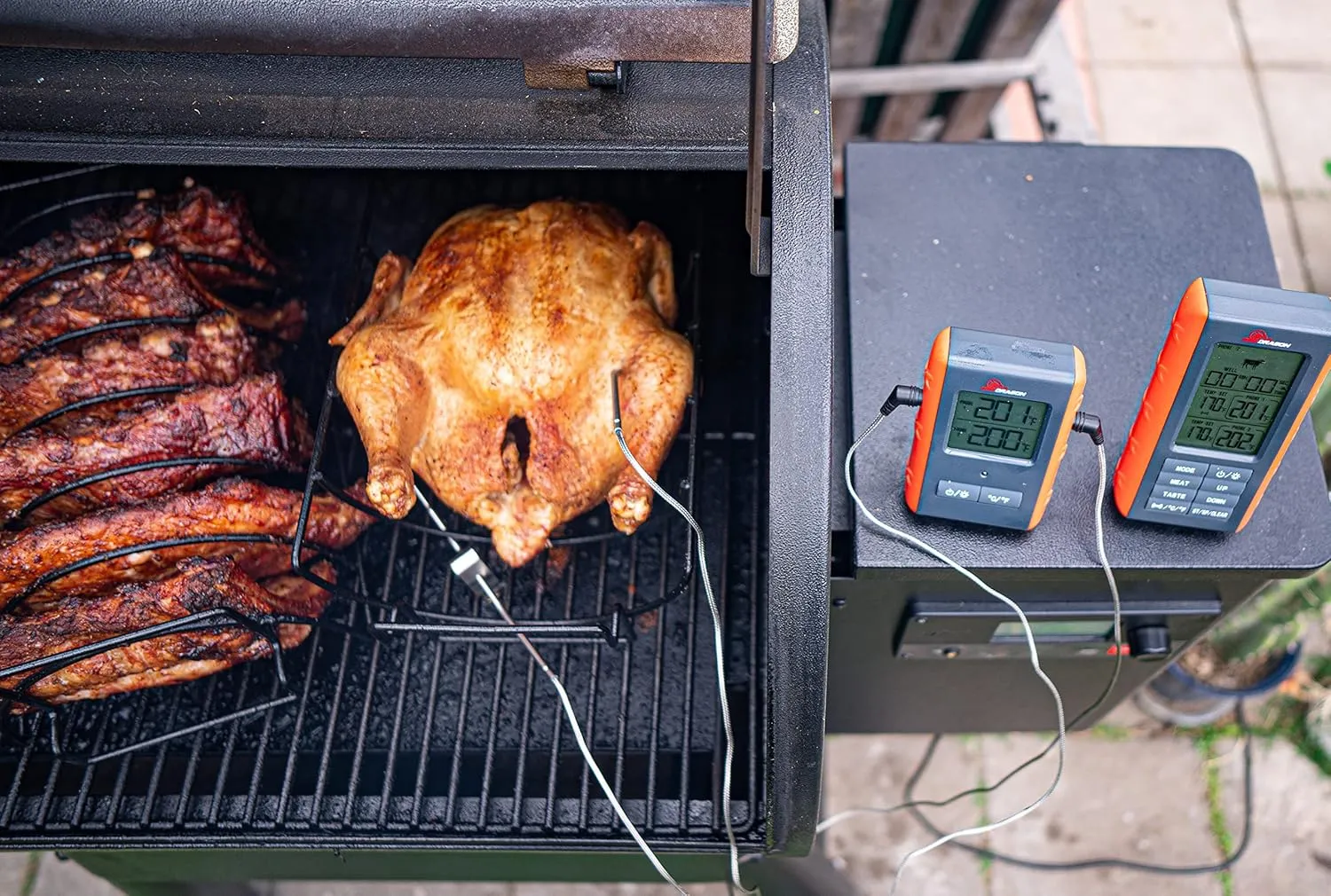 BBQ Dragon Wireless Digital Instant Read Thermometer - Food Thermometer for Cooking – Oven Safe Kitchen with 4 Probes - Meat thermometers for Smokers.