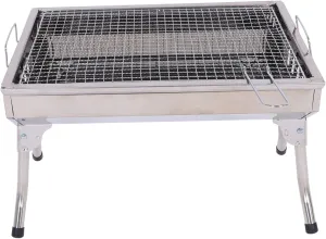 BBQ Grill, Barbecue Grill, Foldable Portable Charcoal 18.3x12.8x12.4" Stainless Steel BBQ Tabletop for Terrace, Camping, Travel, Hiking