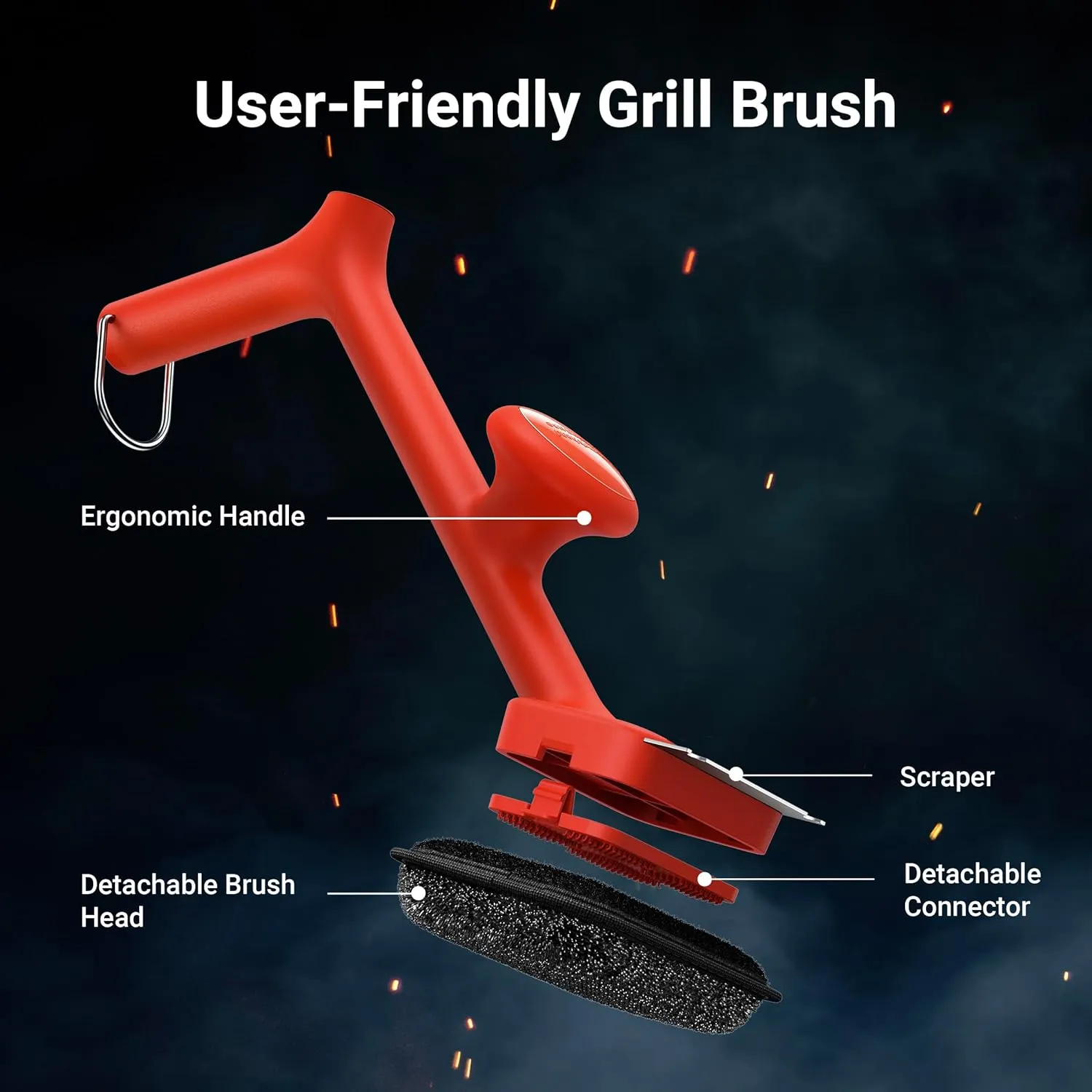 BBQ Grill Brush Bristle Free - 17" Safe Steam Grill Cleaner Brush with Scraper and 3 Brush Heads for Porcelain/Gas/Charcoal Grill Outdoor Grill Barbecue Cleaner