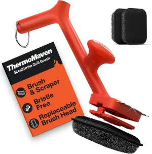 BBQ Grill Brush Bristle Free - 17" Safe Steam Grill Cleaner Brush with Scraper and 3 Brush Heads for Porcelain/Gas/Charcoal Grill Outdoor Grill Barbecue Cleaner