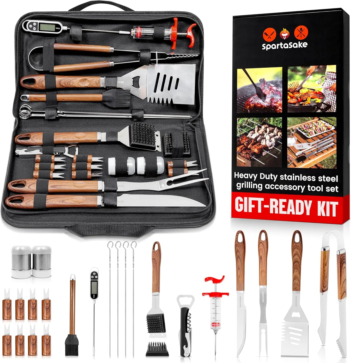 BBQ Grilling Accessories - Stainless Steel Barbecue Grill Tools Accessories kit Spatula Thermometer Tongs for Blackstone Griddle Outdoor Camping-Grill Set Gifts for dad Men Women(24 pcs)