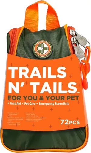 Be Smart Get Prepared Trails N’ Tails First Aid for You & Your Pet - 72 Pieces - Pet Care & Emergency Essentials - Designed for Pets, Outdoor, Auto & Home - Compact & Portable