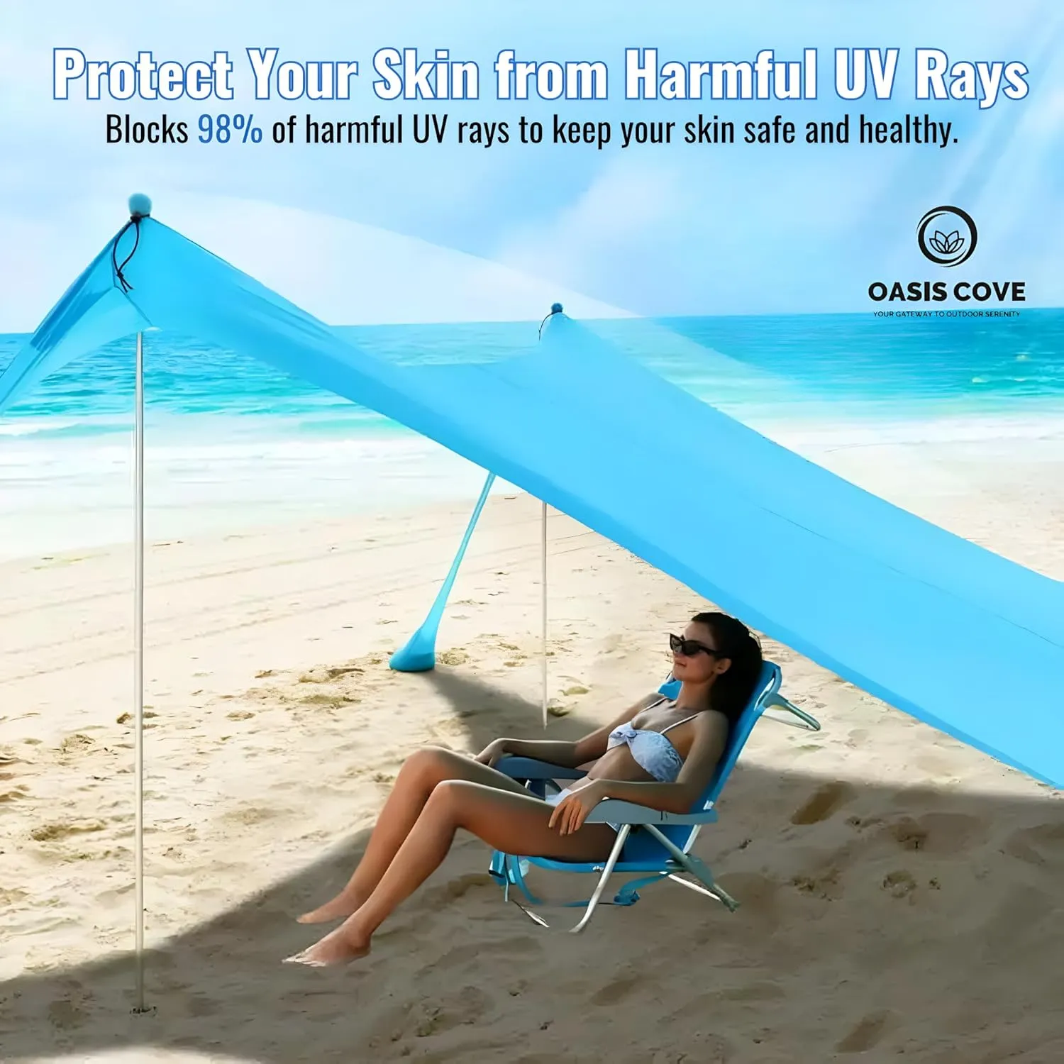 Beach Canopy Tent Sun Shade with UPF 50  UV Protection, Sun Shelter with Sandbags, Poles and Ground Pegs for Outdoor, Camping and Backyard (7ft x 7ft)