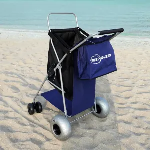 Beach Cart with Balloon Wheels, Holds 4 Folding Chairs, Collapsible Wheeler with Big Wheels for Sand, Pump Included